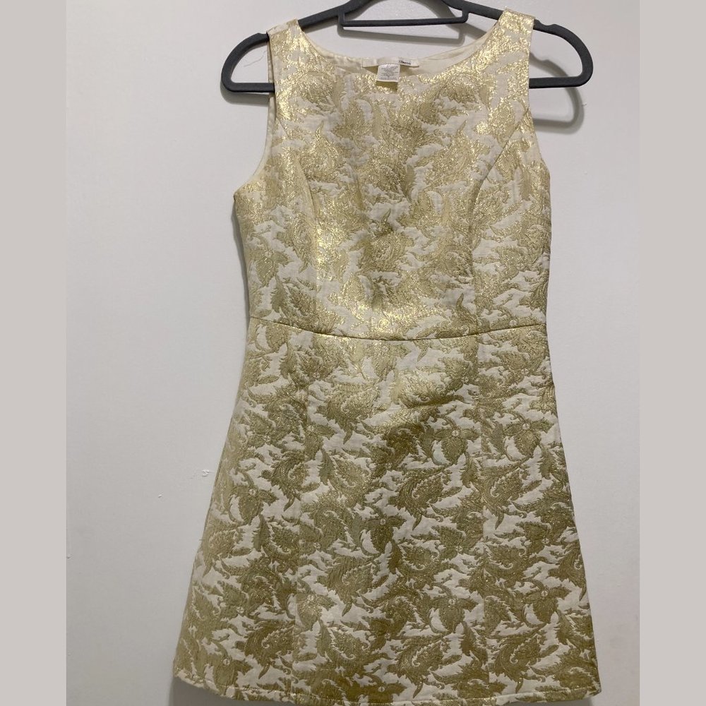 White and gold jacquard formal dress - Ellison, Size Small